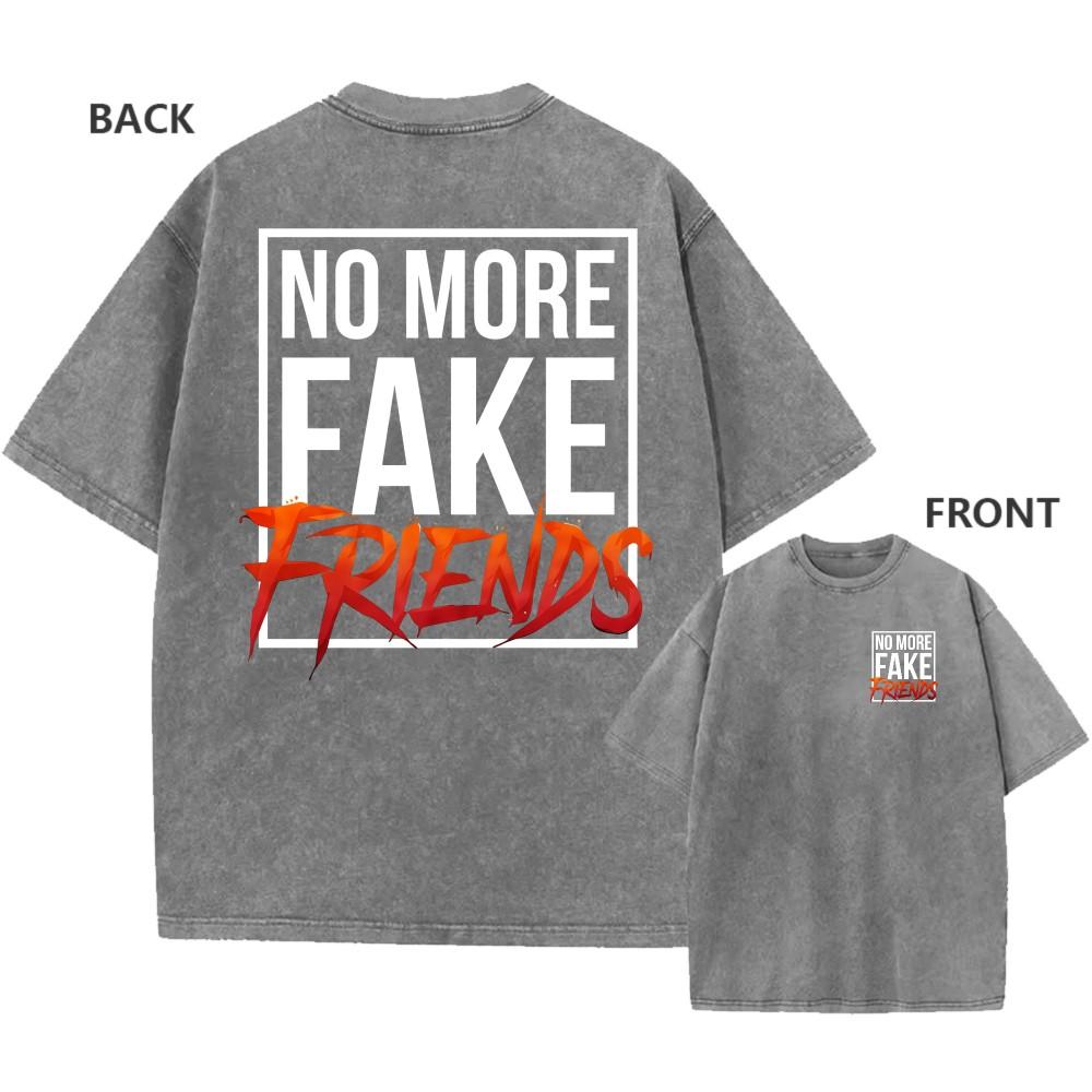 Mens Vintage Washed Oversized TShirt No Mo Fake Friends Streetwear Graphic Tee XL