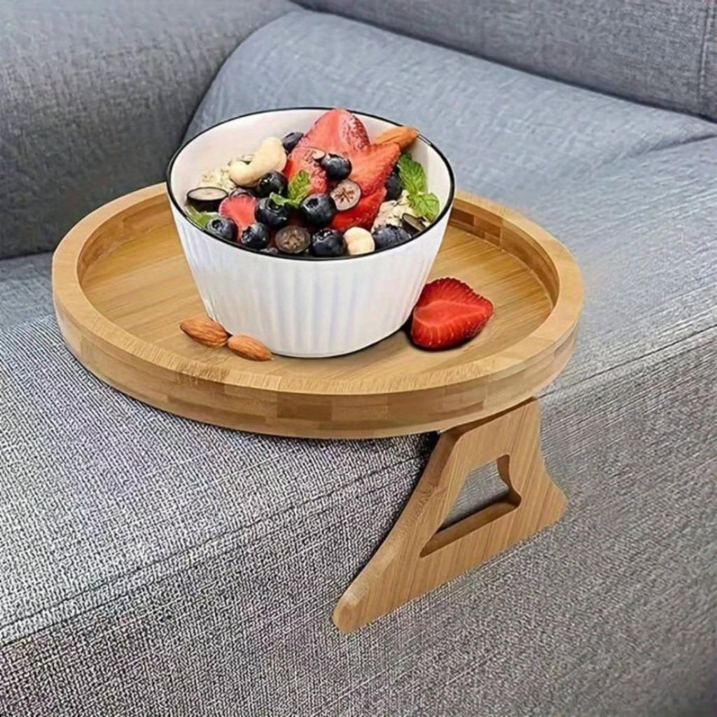 2026 Wooden Sofa Armrest Tray Circular Clip on Breakfast Tray Home Use Foldable Sofa Side Table Snack Integrated Storage Tray