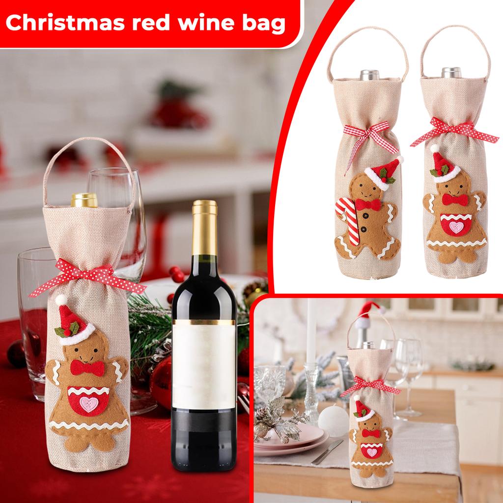 Christmas New Arrival Red Wine Bottle Cover Linen Red Wine Bottle Bag Christmas Dinner Dress Up