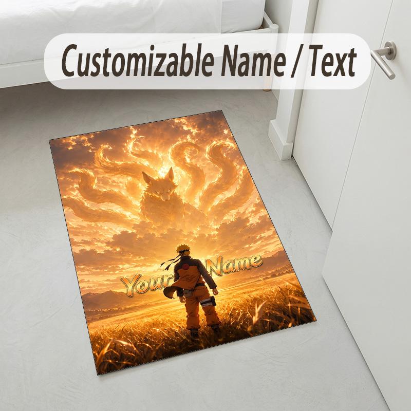 Personalized Crystal Velvet Carpet,Naruto Custom Printed Name, Plush Area Rug For Home Indoor Decor