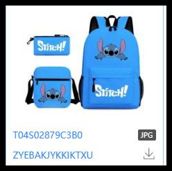 Interstellar Baby Stitch Three-Piece School Bag Cartoon Peripheral Printed Polyester Backpack Student School Bag Leisure Bag