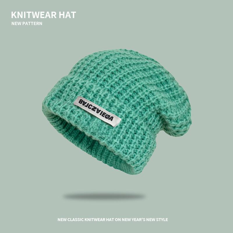 Gray wool hat women's autumn and winter versatile big head circumference knitted hat showing face small pile hat loose hat tide