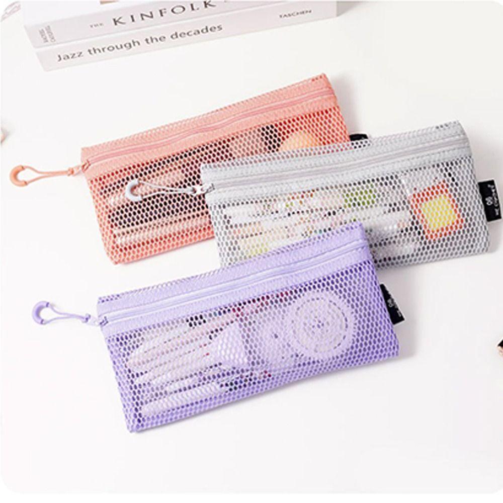 Mesh Cosmetic Bag Dopamine Double Layer Zipper Coin Purse Large Capacity Transparent Travel Toiletry Bag for Women Girls