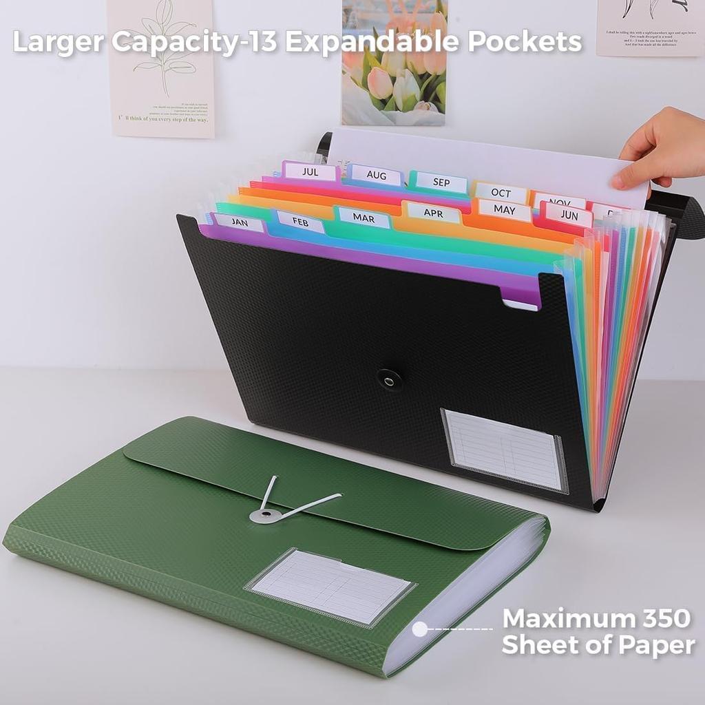 SKYDUE Expanding File Folder, Accordion File Organizer with 13 Pockets for A4/Letter Sized Paper, Accordion Folder with Labels - Document Receipt