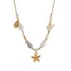 18k Gold Electroplated Clavicle Chain Necklace with Starfish and Small Fish Pendant