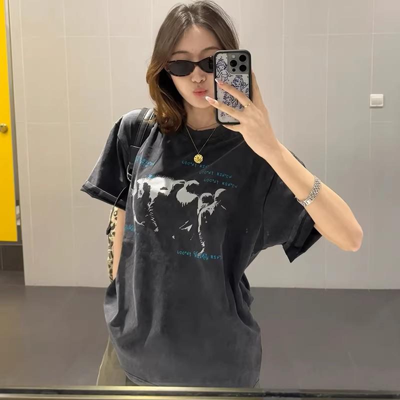

Women s Vintage-Style Cotton Character Print Loose T-Shirt L мити чорний колір