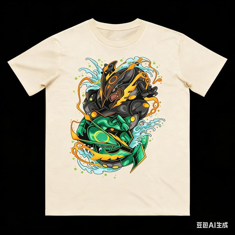 Rayquaza Printed Pure Cotton T-shirt for Men and Women Spring/Summer  Collection Fashion Short Sleeved Shirt