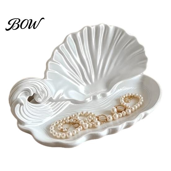 Decorative Resin Storage Dish 3D Printed Shell Wave Jewelry Tray, Pearlized White Organizer Dish, Elegant Ring Exquisite Desktop Ornament