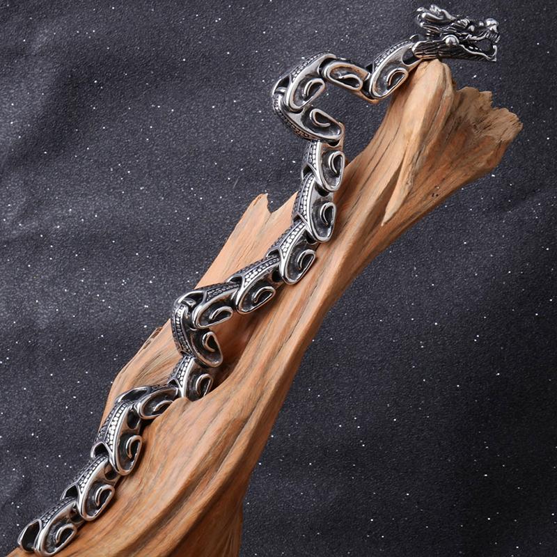 Gothic Stainless Steel Men's Dragon Head Chain Bracelets Vintage Chromme Bracelet Man Jewellery Gifts for Boyfriend Husband Him