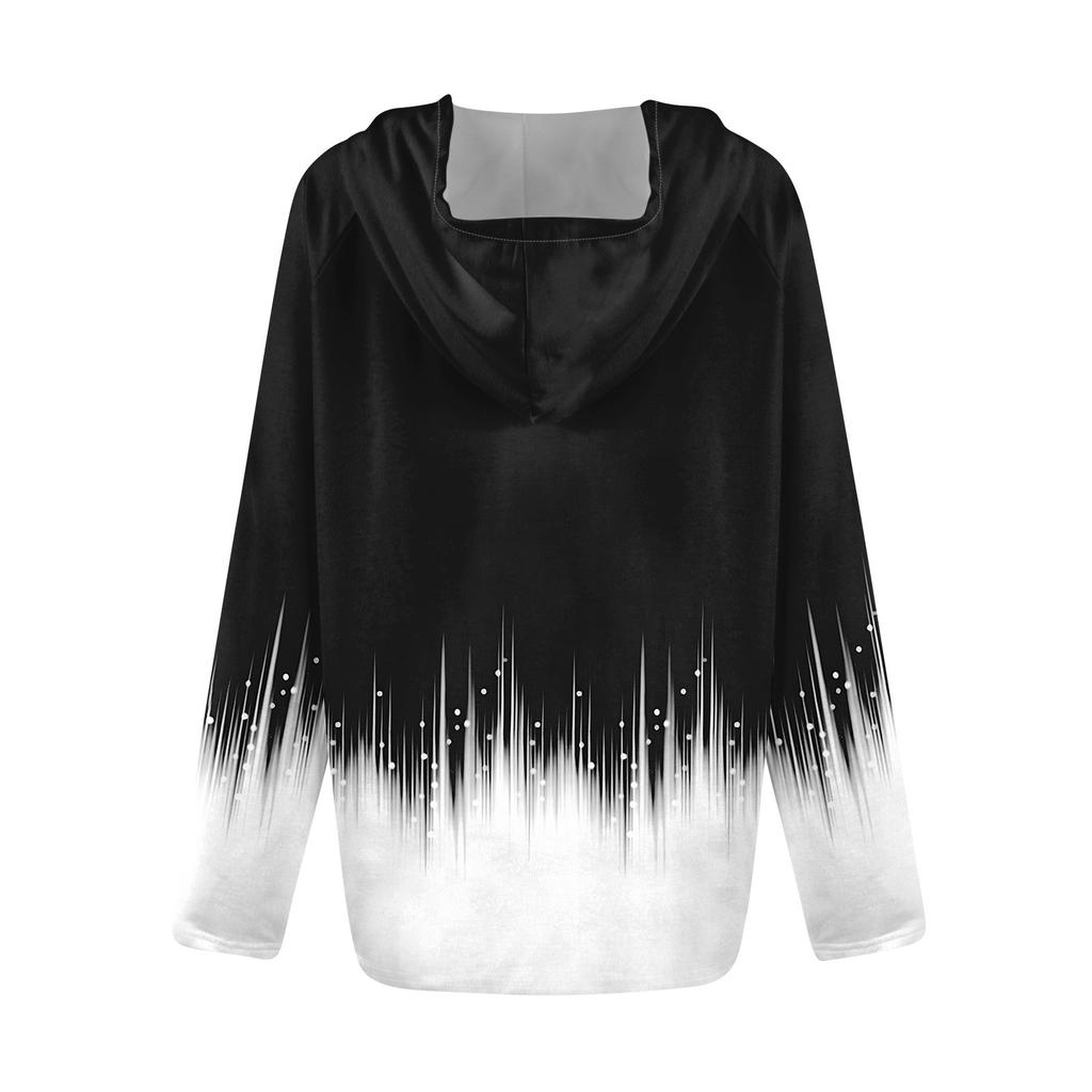 Women's Fashion Casual Zip Up Hooded Print Long Sleeve Sweatshirts Coat