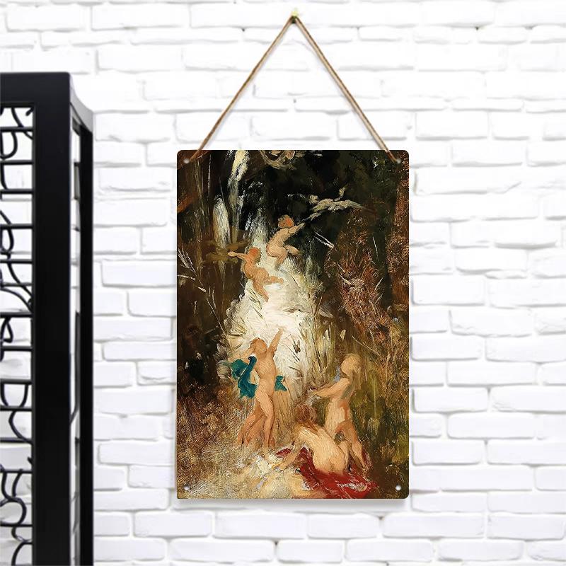 

Hand Painted Angel Forest Metal Wall ArtRetro Home Decor Living RoomWall Hanging 7.9x11.8In(20x30cm)