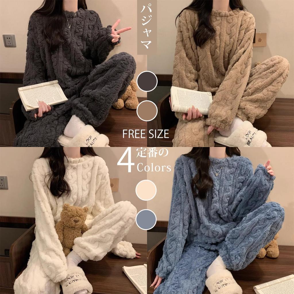 ORWZDCO Pyjama Langarm Oberteil und Einfarbig Kalt Locker Übergrößen Alltag Winter Damen 2-teiliges Set, Hose, Flauschig, Farbe, Schutz, Niedlich, Passform,