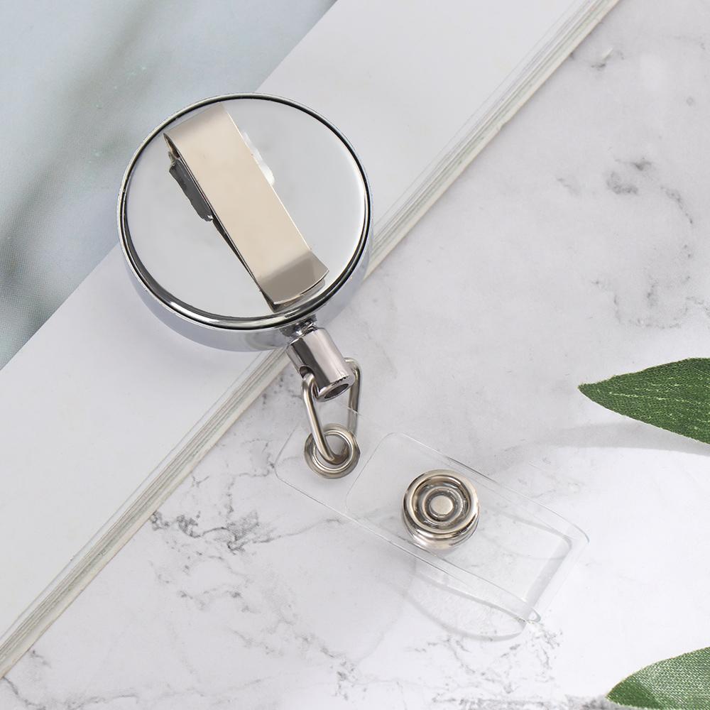 1pc Clip Stationery Anti-Lost Clip Metal Badge Holder Retractable Lanyards Key Ring