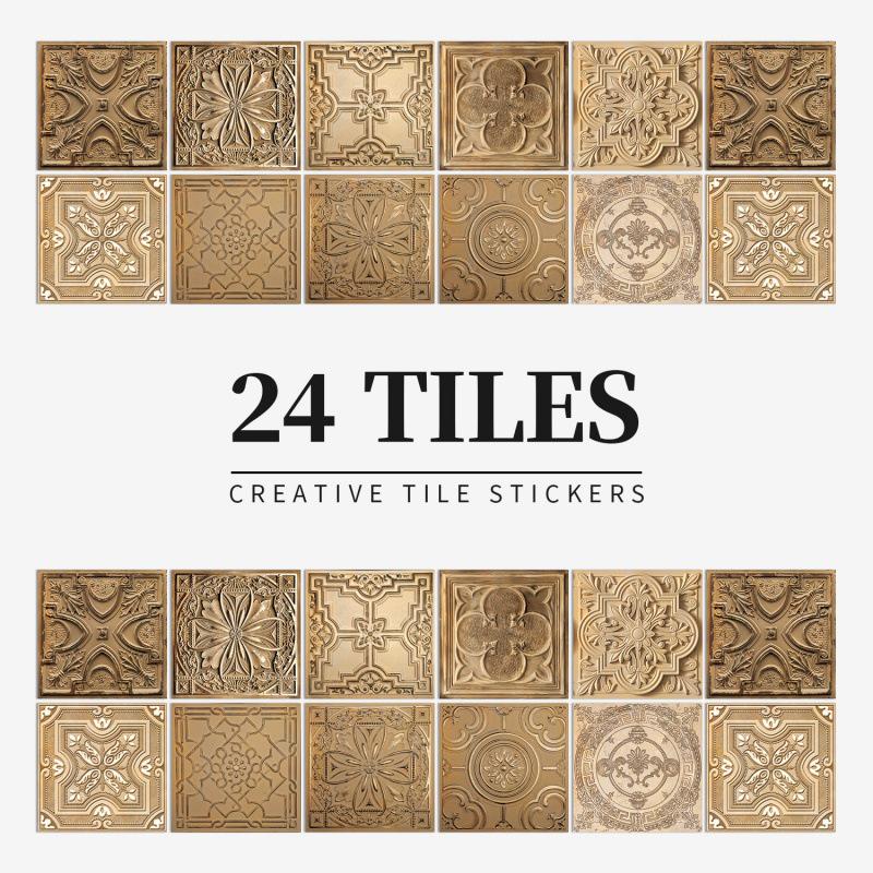 24 European Mandala Flower Tile Stickers: Waterproof, Self-Adhesive PVC for Kitchen & Bathroom Walls