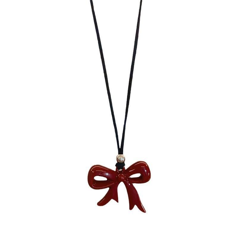 

Ankola red bow love long pendant necklace women s autumn and winter exquisite versatile sweater chain decorative accessories