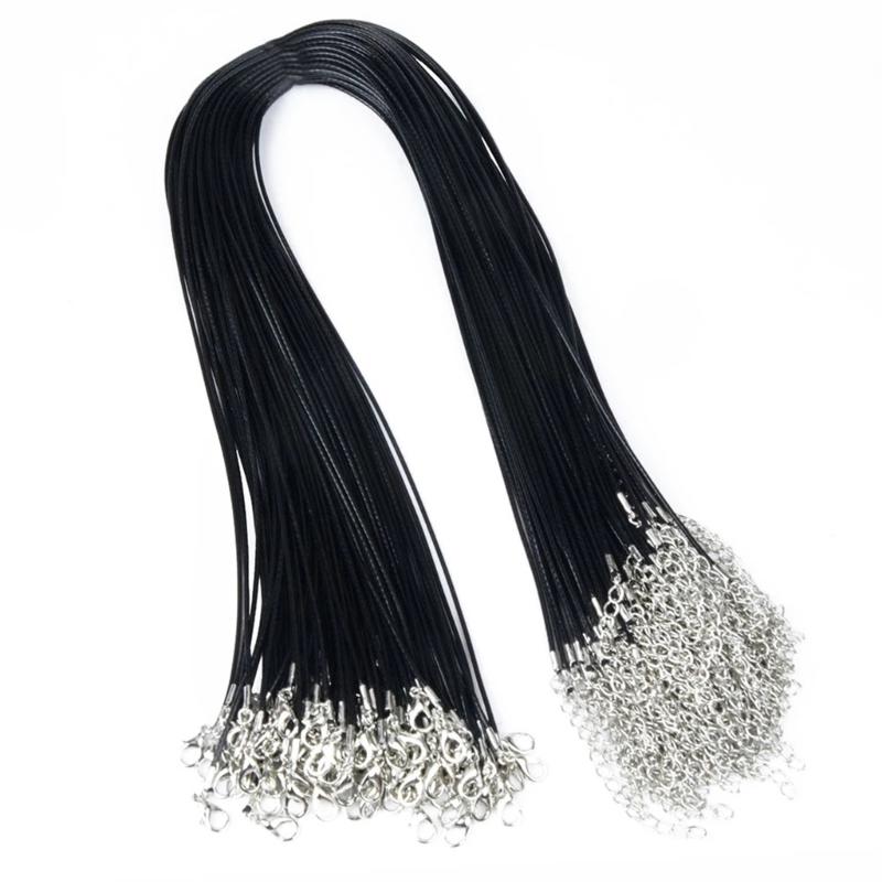 100pcs 1.5/2mm Leathers Adjustable Braided Rope Necklace Pendant Charm Findings Lobster Clasp String Cord Jewelry Making