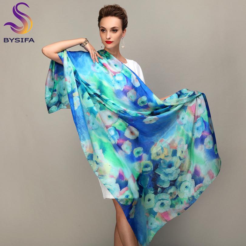 Winter Fashion Women'S Scarf Mulberry Silk Scarves Shawl Female Long Silk Scarf Blue And Coffee 180*110Cm