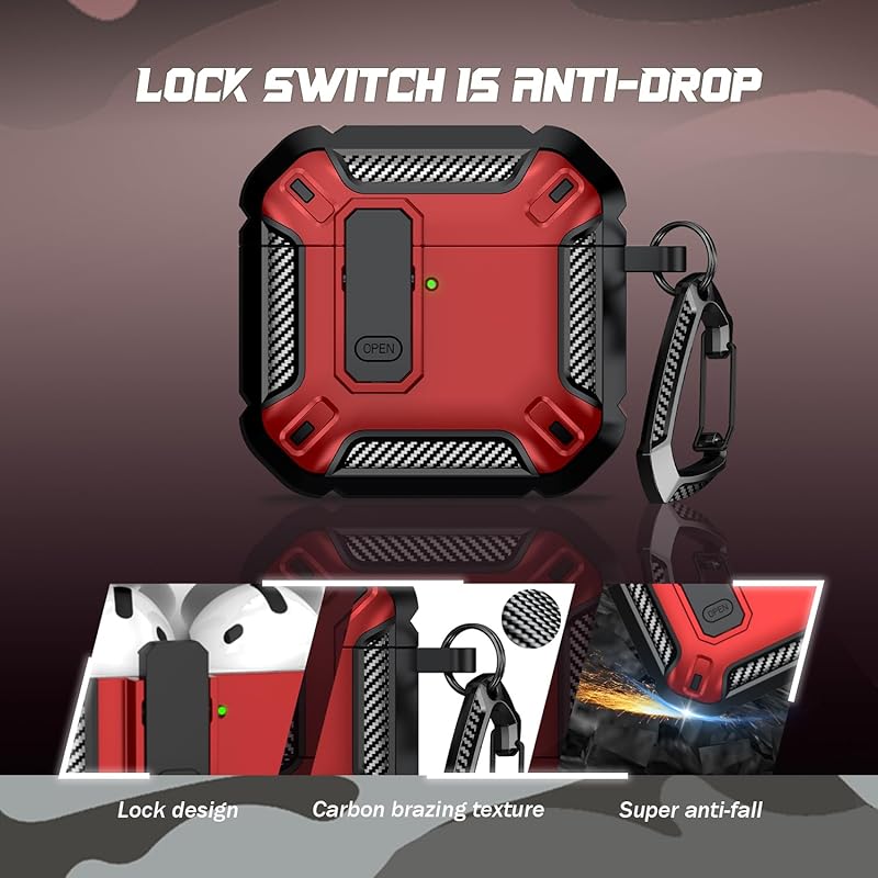 RFUNGUANGO AirPods 4th generation case (2024) correspondence lock function Military grade drop protection Comes with cleaning kit red