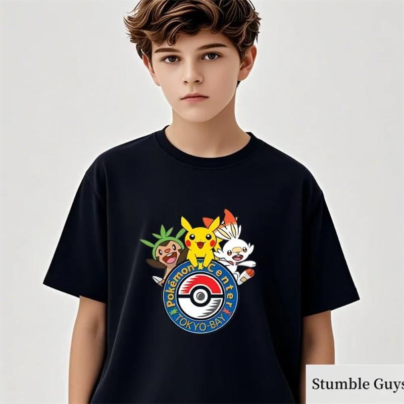 Anime Pokemon T-shirt Kids Cartoon Pikachu Gengar Printed Tshirt Casual Boys Clothes Girls Birthday Gifts Fashion Teen Tops