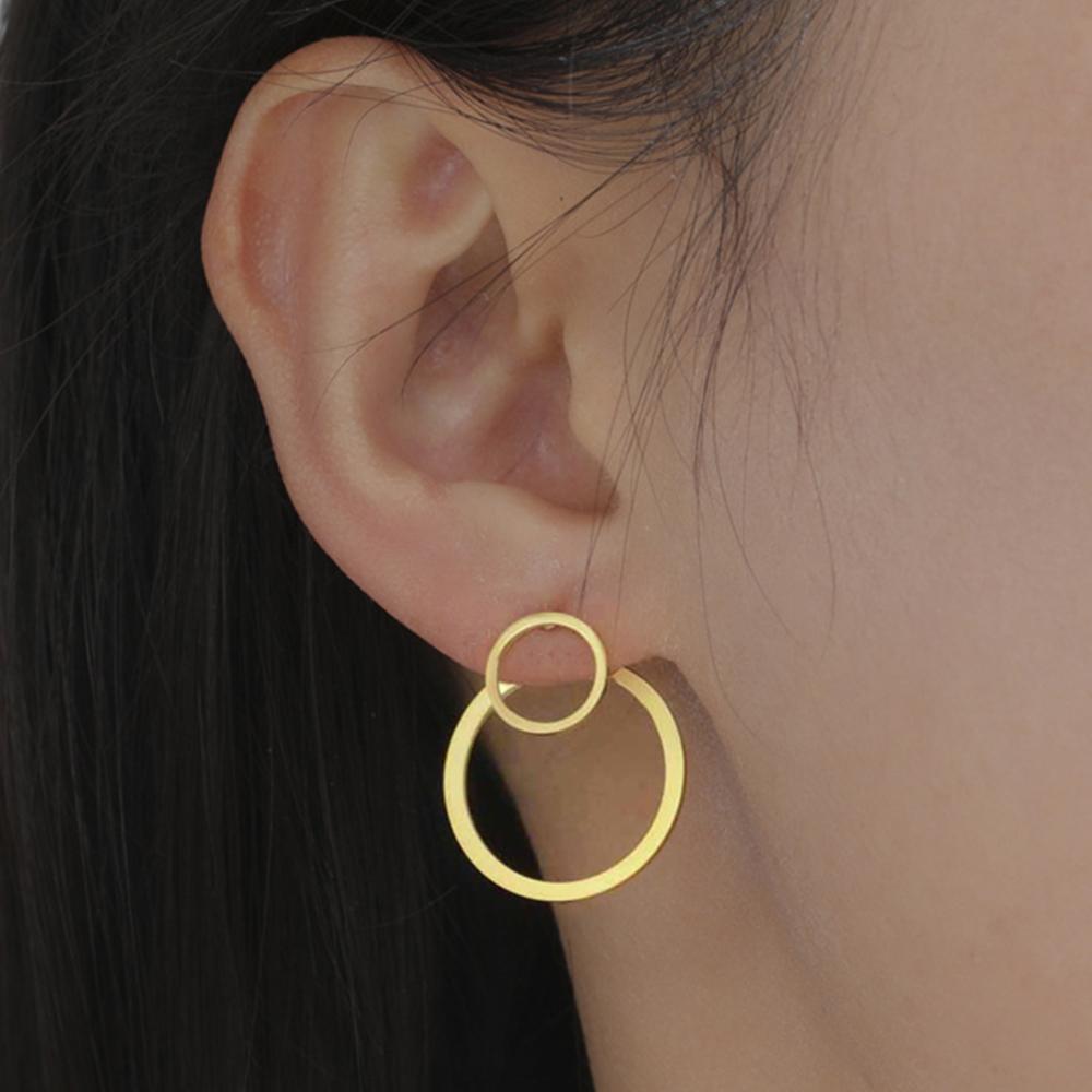 My Shape Double Circle Round Stud Earrings Geometric Earrings Stainless Steel Earrings Minimalist Front Back Earrings Jewelry