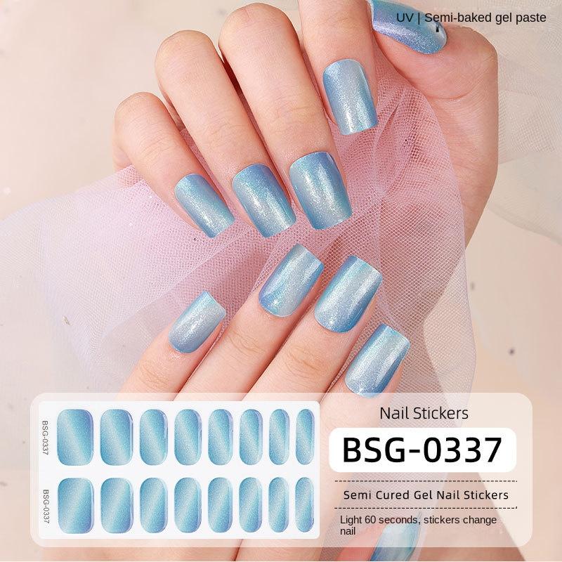 Onion Pink Gradient Explosive Semi-cured Manicure Stickers Pearlescent Purple Gel Nail Stickers