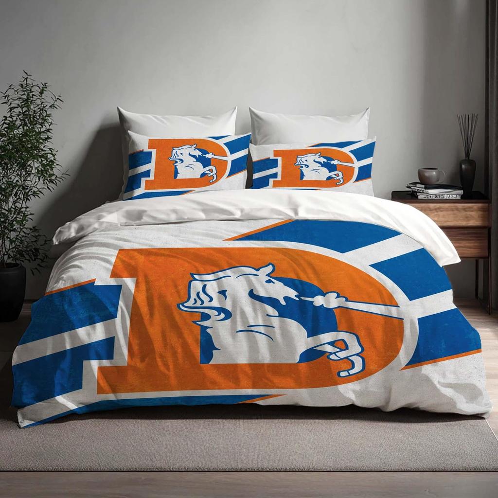 Copripiumino Fatto a Mano Denver Broncos Set Lenzuola Tre Pezzi Nome Personalizzato Biancheria da Letto per Compleanno Coperta Trapuntata Regalo di Natale Halloween Ritorno a Scuola.