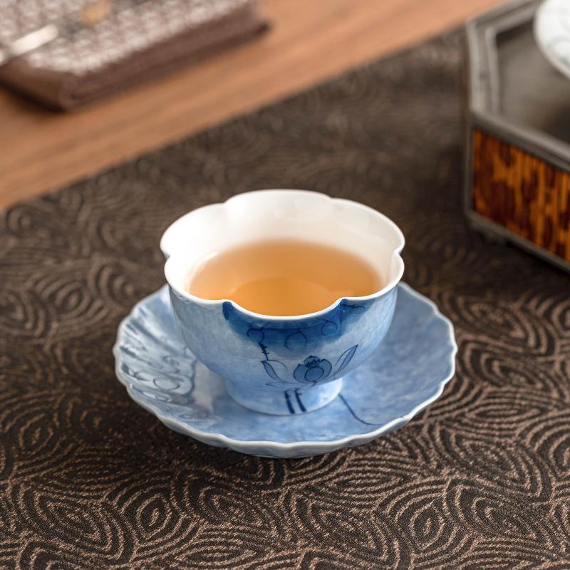 Blue Lotus Hand-painted Master Cup White Porcelain Teacup Single Master Cup Tea Bowl Chinese Kung Fu Teaset Drinkware Teaware
