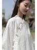 Artistic Retro Chinese Style Women's Ramie Frog Button Long Sleeve Shirt for Spring and Autumn Tea Ceremonies
