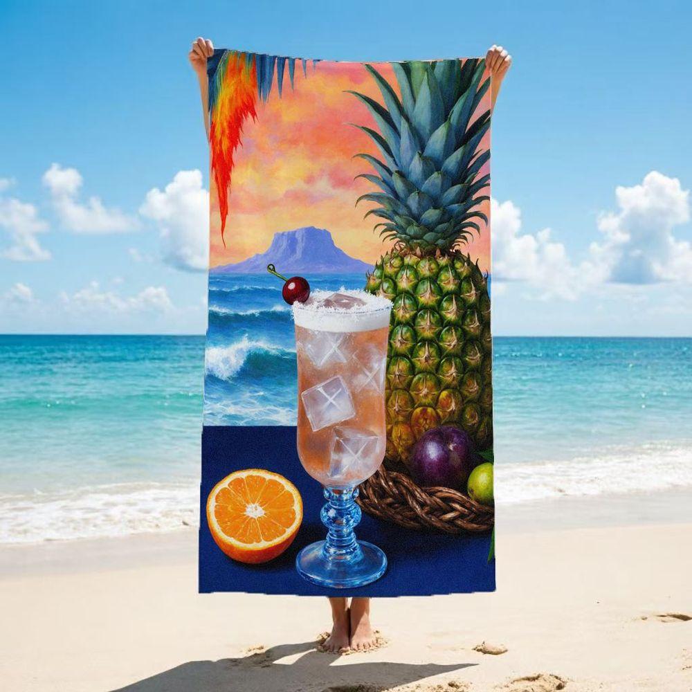 Summer Vibe Bath Sheet Refreshing Drink Illustration Bright Colors Lightweight Portable Ideal Gift For Teens Or Beach Picnic Use