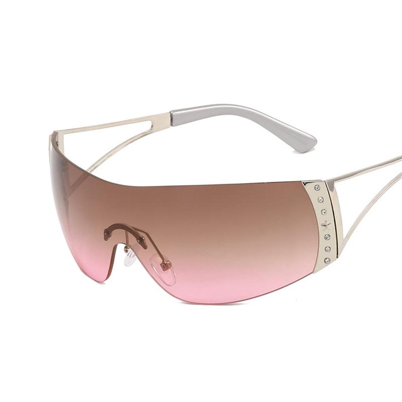 Cyberpunk Y2K Sunglasses Women Fashion Rimless One Piece Sun Glasses Men Vintage Shades 2000S Accessories 90S Gradient Glasses
