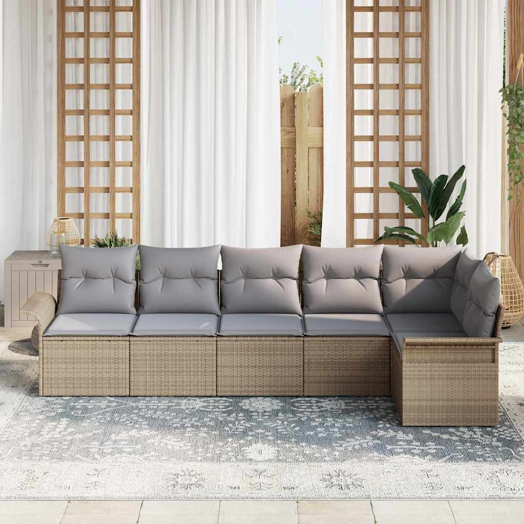 Garden Sofa Set with Cushions 6 Pcs Beige Poly Rattan