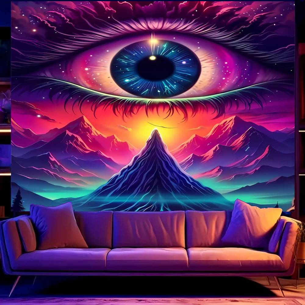 Psychedelic Eye of God UV Tapestry Print Large Tapestry Wall Hanging Wall Tapestry Decor Living Room Bedroom Home 74x94cm(29x37in)