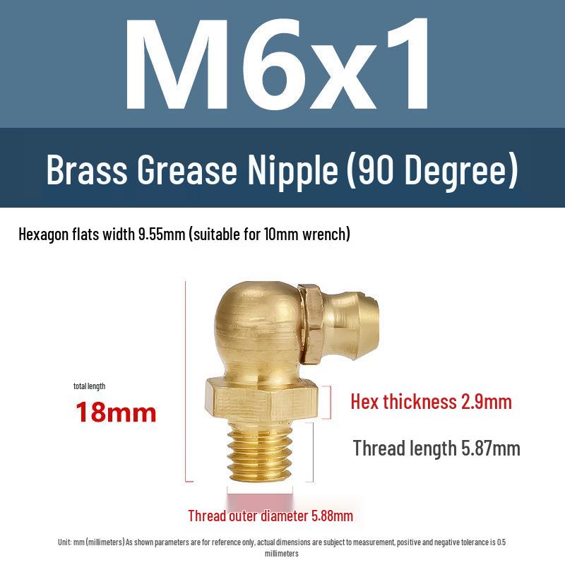 Yigu Brass Grease Fittings M6/M8/M10 Straight & 45° Angled Nipples, Connectors, Nozzles, Gun Accessories