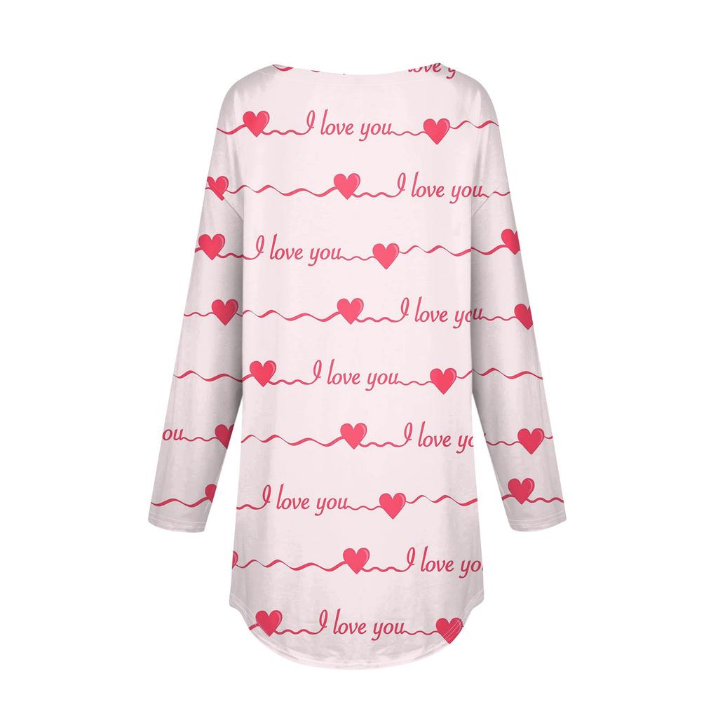 Tee Shirts For Women Fall Casual Long Sleeve Shirts Sweatshirt Vintage Graphic Printing Top Pullover Valentine's Day