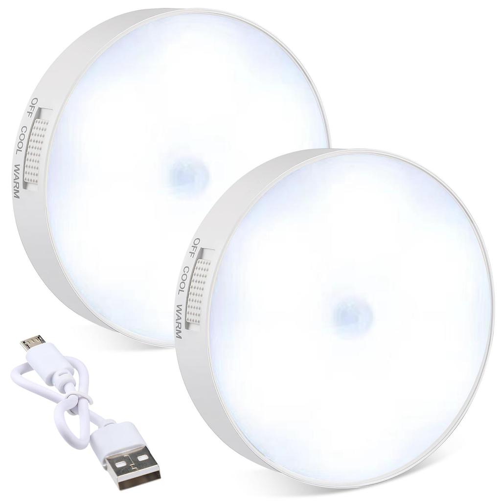 2pcs Magnetic Motion Sensor Nightlight with USB Charging Cable Walls LED Night Lights for Home Kitchen Hallway Bathroom Lighting