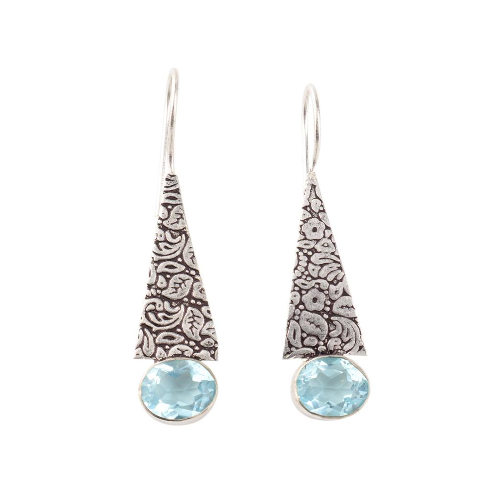 Natural Sky Blue Topaz Gemstone 925 Solid Silver Jewelry Handmade Earrings 1.9" EE-165-13