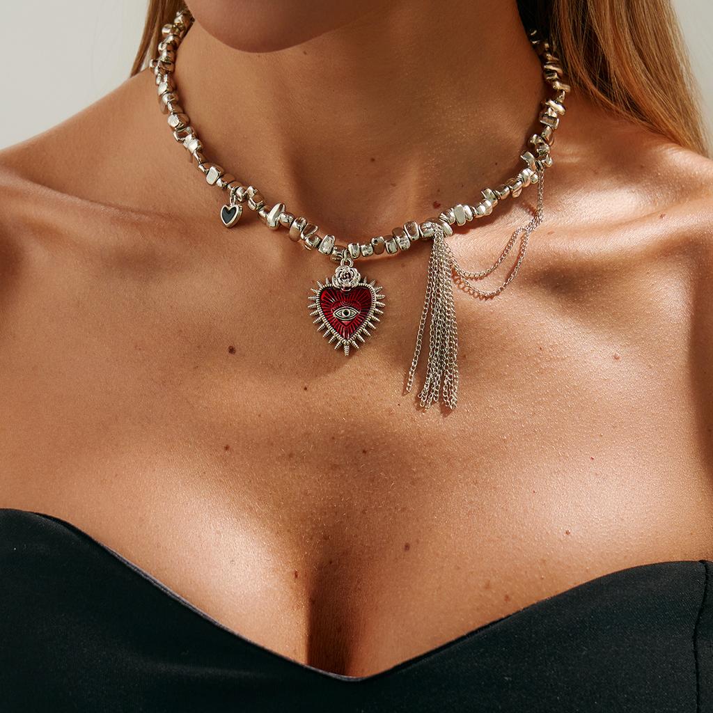 Fashion Heart Cross Tassel Pendant Necklace Geometric Irregular  Neck Decoration Trendy Party Accessory Chic Gift  Item
