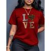 Mode Wit "Love" Luipaard Hart Patroon T-shirt-Casual Ronde Hals Korte Mouwen Casual T-shirt Luipaard Hart Patroon