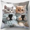 Cute Cats With Phone Pillow Cover Short Plush Polyester Cushion Case Decor Throw Pillowcase Home Deco