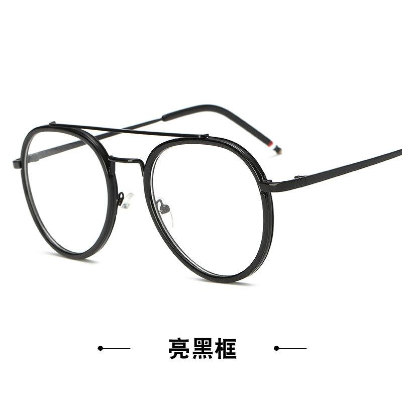 Tide Retro Same Transparent Glasses Frame Metal Large Frame Personalized Round Face Flat Mirror