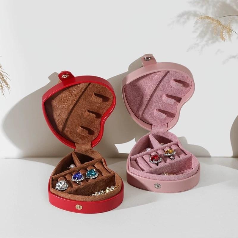 Jewelry Box Soft Velvet Organizer With Heart Shape Design For Girls Gift Travel Storage