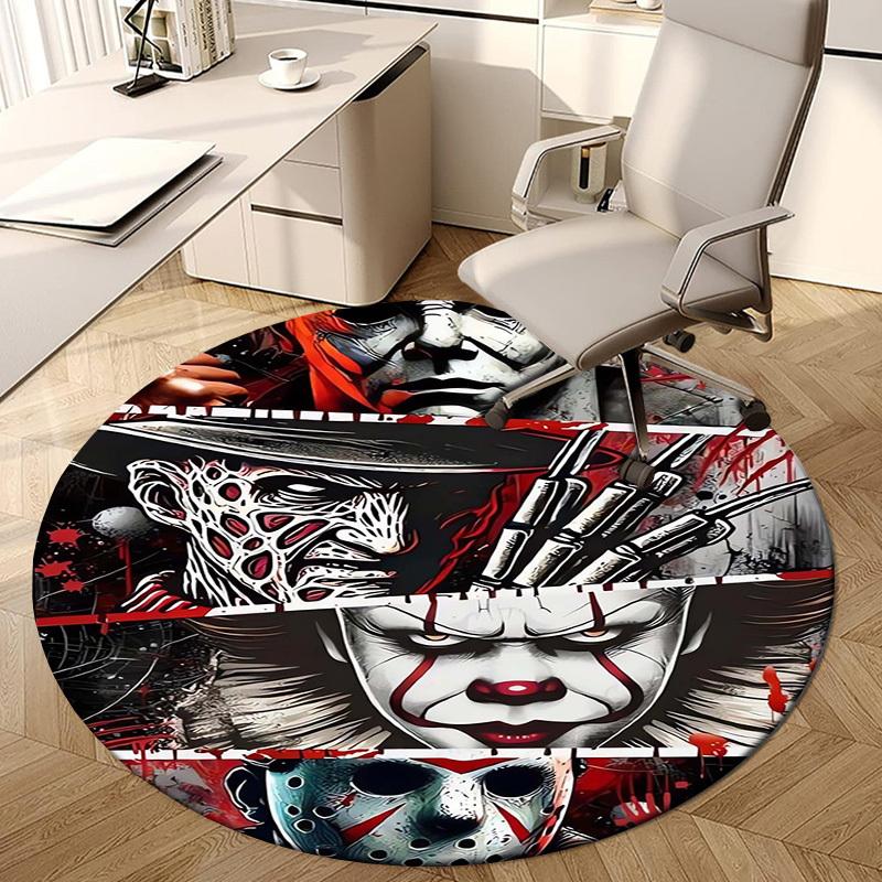 1pc Horror Icons Mashup Round Carpet, Made of Polyester,Perfect for Decorating Office Chairs, Living Rooms,fplt164
