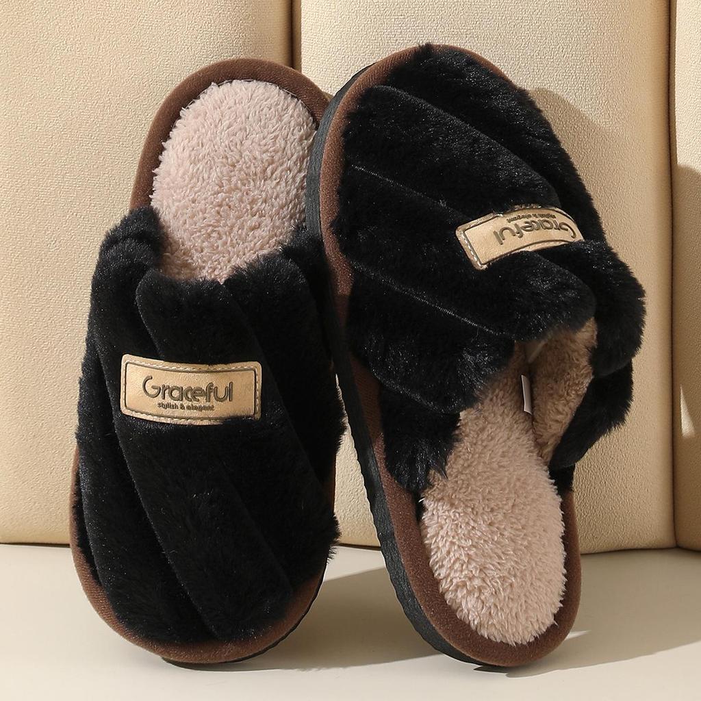 Women's Fuzzy Fluffy Indoor Slippers - Non-Slip, Thick-Soled, Autumn/Winter Warm Cotton
