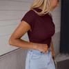 Women’s Asymmetrical Neck Short Sleeve Top with Ribbed Knit Fabric Fitted Pullover Tee Shirt for Casual Wear