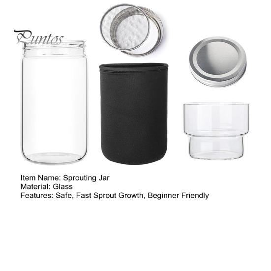 Stacking Sprouting Jars Set Jar Kit, Wide Mouth Glass with Sprout Lid, Blackout Stainless Steel Mesh Lid Sleeve, Plant Growing Kit for Home Gardeners