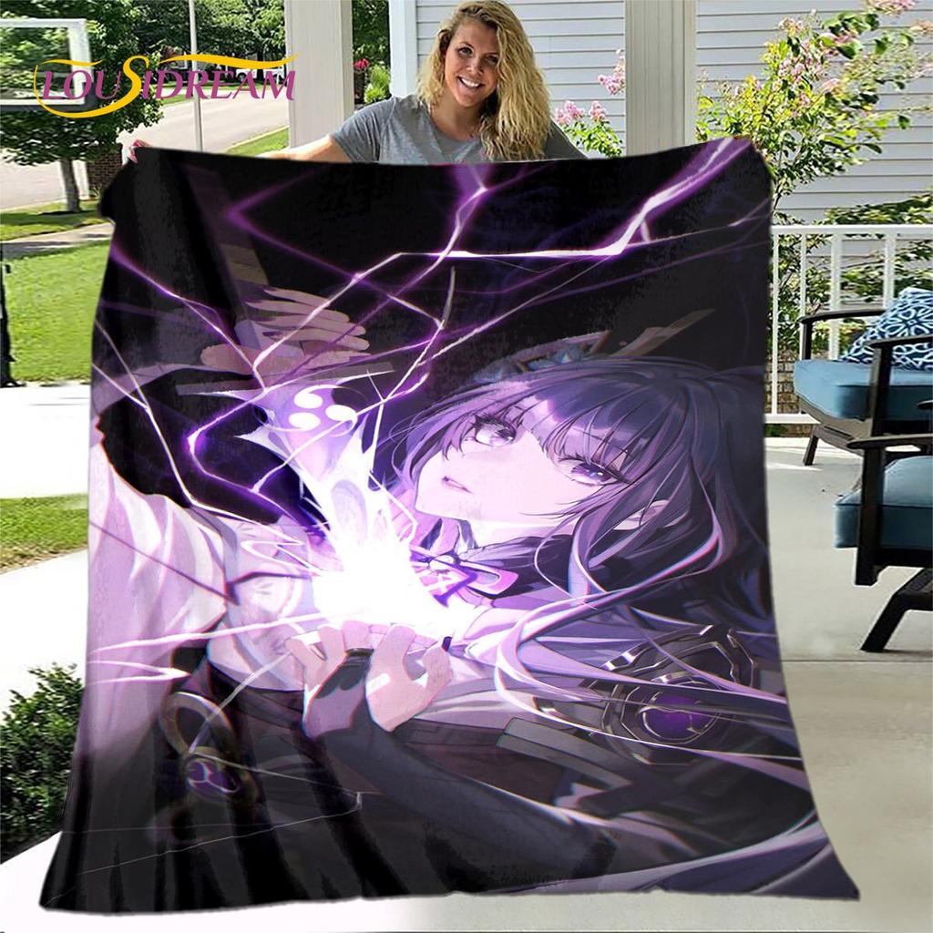 Gra animowana 3D Genshin Impact koc, koc flanelowy rzut koc, miękki ciepły koc do salonu łóżka do sypialni Sofa prezent