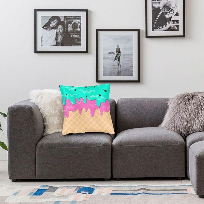 Melting Ice Cream Cone With Mint Chocolate And Strawberry Cushion Cover 40X40Cm Home Decor Print Throw Pillow Case For Sofa