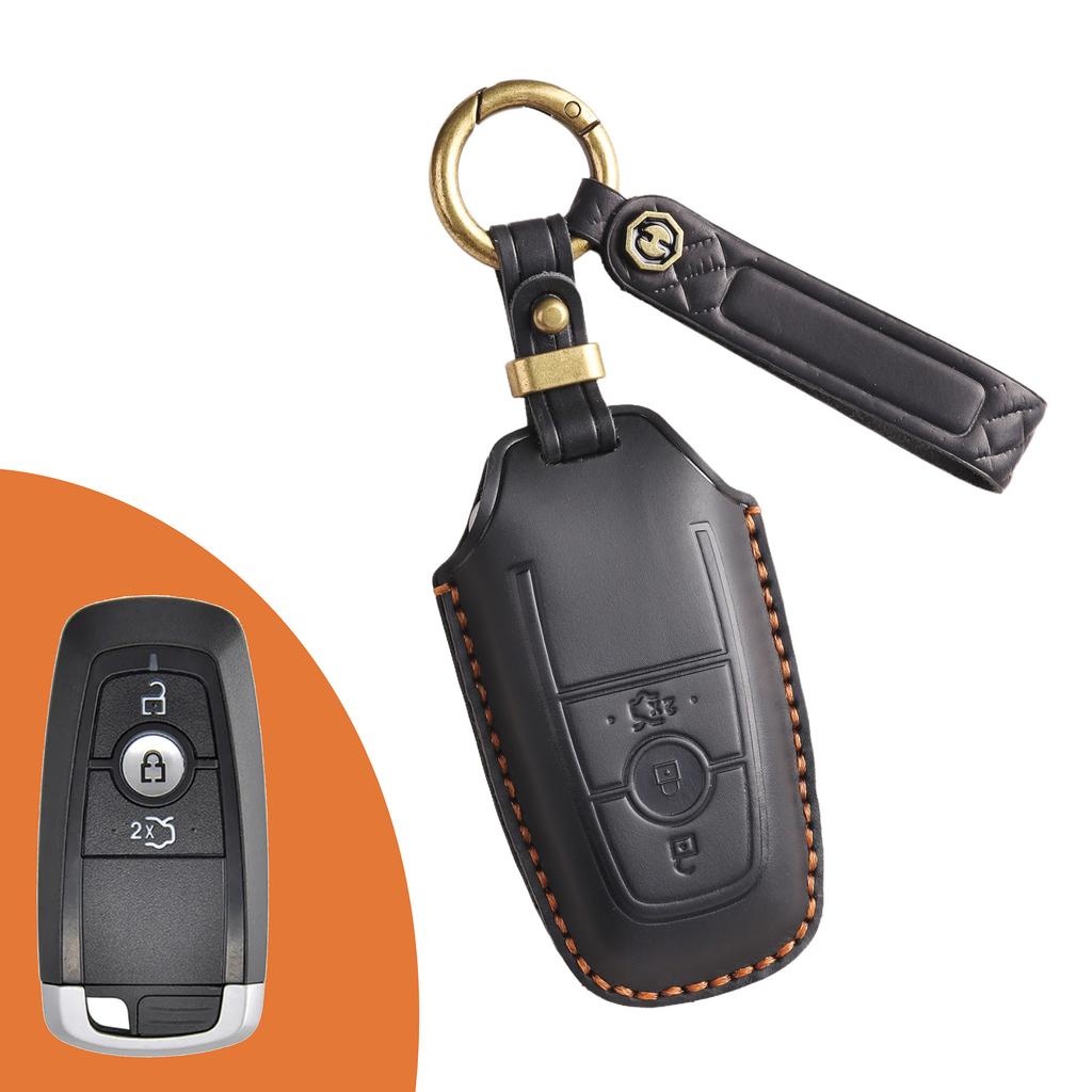 Retro key cover is suitable for Ford Focus Mondeo cover, sharp edge leather shell, pure handmade key bag chain.