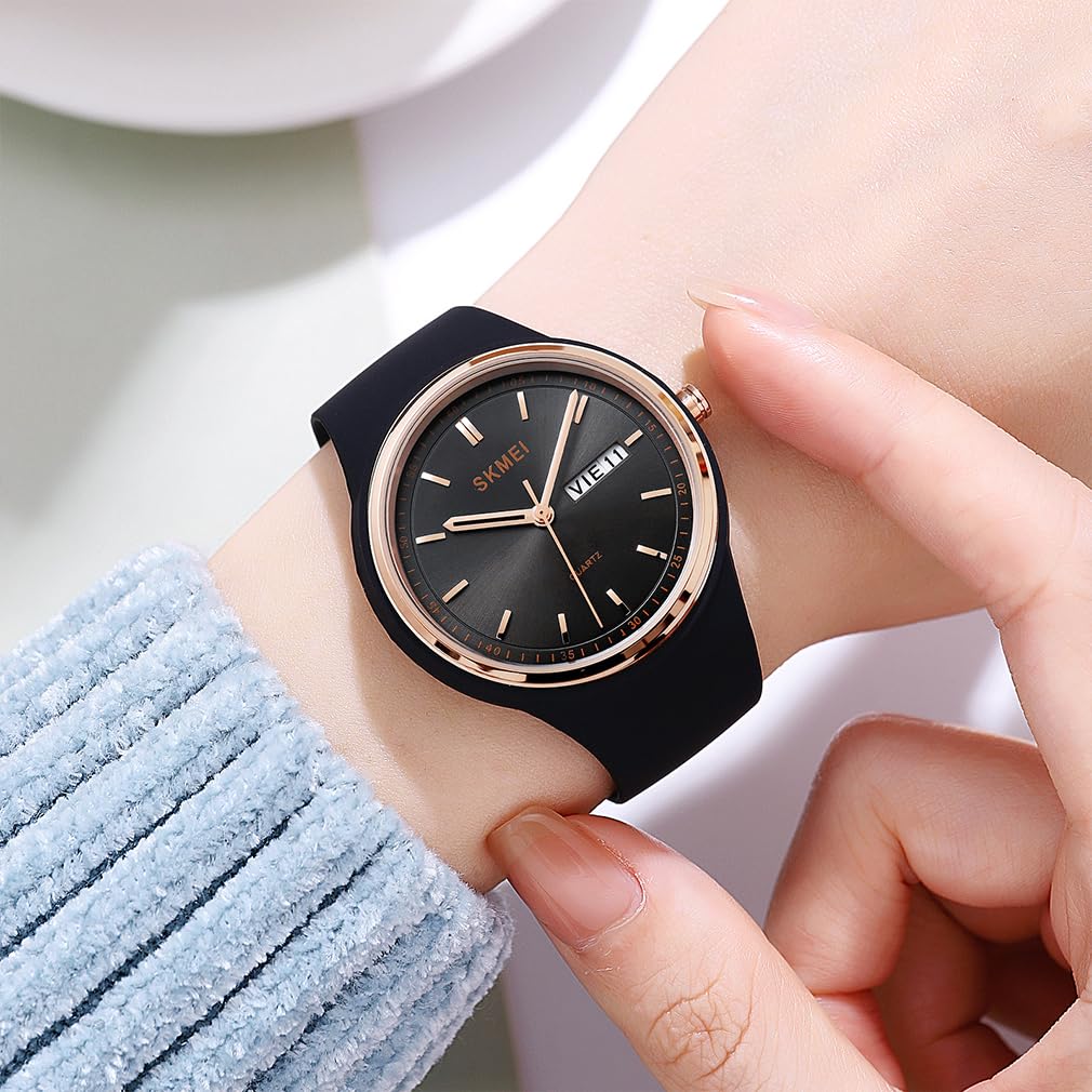 SKMEI Hand Day of the High School Relógio Preto para Mulheres Relógio Feminino, Silicone, À Prova D'Água, Esportivo, Bonito, Estudante, Simples, Relógio, Relógio Feminino,