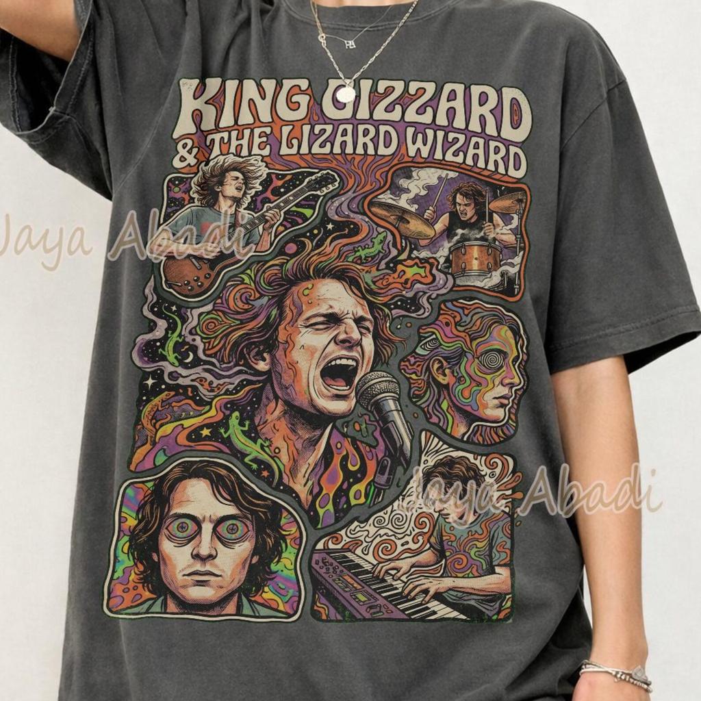 King Gizzard & The Lizard Wizard Retro Bootleg T-Shirt – 90s Graphic Band Tee, Distressed Grunge Style